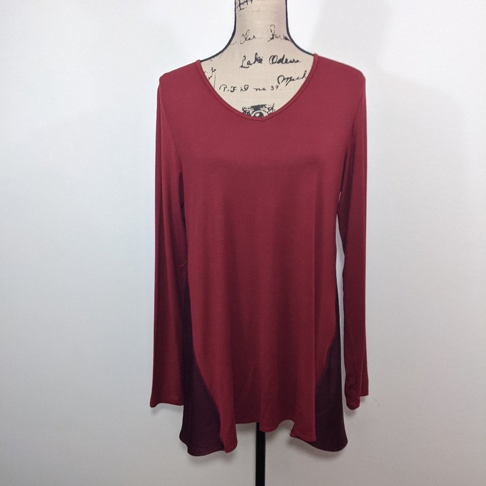LOGO by Lori Goldstein Rayon Top Satin Back Stitch-Red/Burgundy A343830 Small